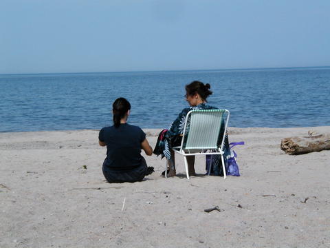 Sitting with Rita, on the beach