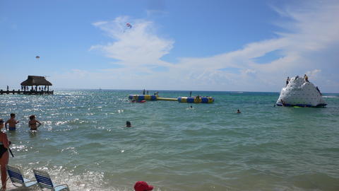 Beach near Cozumel, with trampoline and rock climbing slide