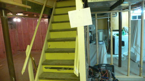 Stairs, office and new laundry room wall
