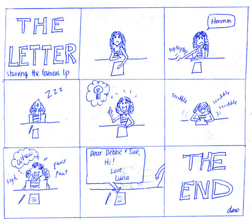 Debbie's cartoon of Luisa writing a letter